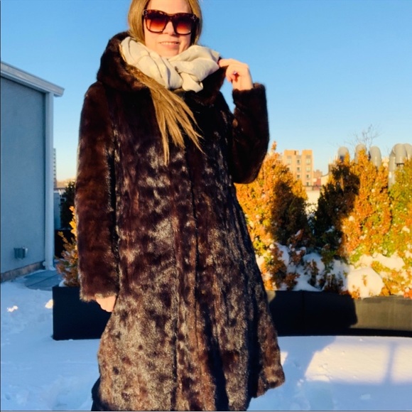 Genuine Mink Widen Bottom A-line Hooded Long Fur Coat EU 44 - Picture 10 of 16